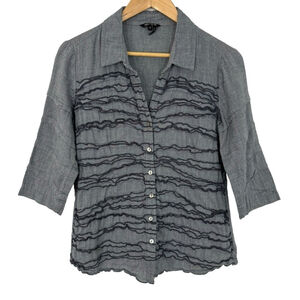 NIC+ZOE Button Up Shirt Womens S Blue Chambray Lightweight Blouse Top Fitted EUC